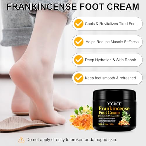Frankincense Oil Foot Cream, Support Soreness and Stiffness in Tired Feet & Body - Foot Sole, Achilles, Ankle, Neck & Shoulders, Hydration & Repair for Dry, Cracked Heels, Feet & Skin - 5.29 Fl Oz - Image 4