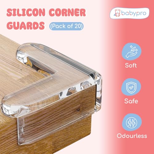 Image of BabyPro Silicone Corner Guard with Strong Adhesive, Set of 20 | for Furniture Protection, BPA Free Non Toxic, for Bed & Table Corners