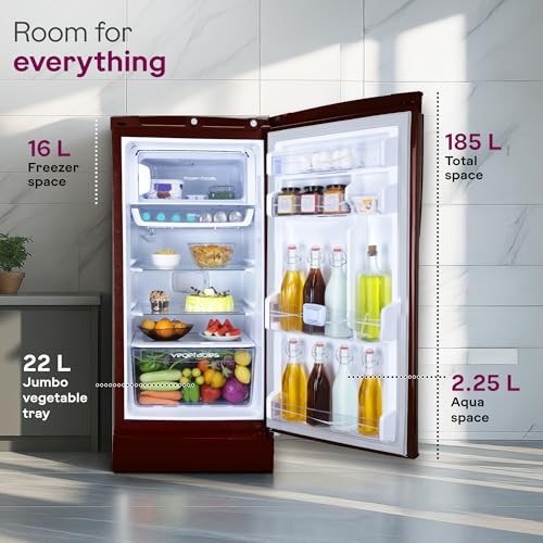 Image of Godrej 185 L 5 Star 5 Years Comprehensive Warranty Technology| Toughened Glass Shelves| Large Shelve Space Direct Cool Single Door Refrigerator (2026 Model, RD 195EN TAI MN WN, Marine Wine)