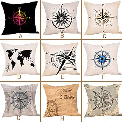 Xmiral Kissenh黮len Kissenbez黦e Leinenmischung Kompass Grafiken Drucken 45 X 45cm Quadratischer Einfach Sofakissen Kopfkissenbezug(AA) – Bild 3