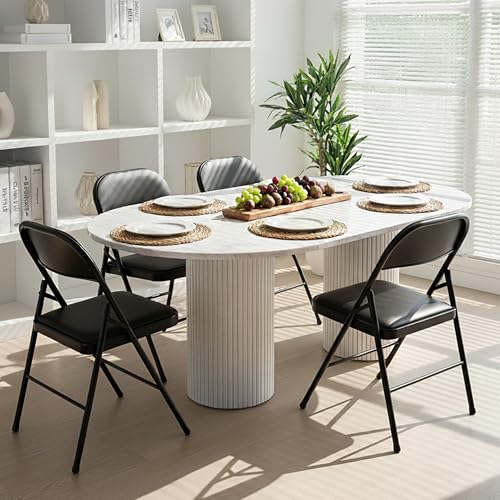 Image of Simple Deluxe Dining Chairs Set of 4, Leather Cushion Foldable Contemporary Kitchen Side Chair with Padded Back & Sturdy Metal Legs, Upholstered Seat for Home /Living Room /Bedroom /Cafe, Black