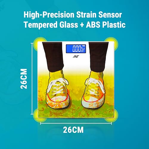Image of ANT Flora Sports Digital Bathroom Weighing Scale, 180 kg Capacity, High Precision Sensors, Wide LCD Display, 5 mm Tempered Glass Body Weight Machine for Home & Gym with 30 Months Warranty