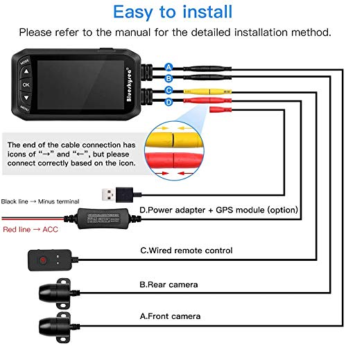Motorcycle Dash Cam,Blueskysea DV128 1080P Dual Lens Video Recorder Motorcycle Camera Front and Rear Waterproof DVR with G-Sensor, Loop Recording,GPS,Manual Lock,Night Vision
