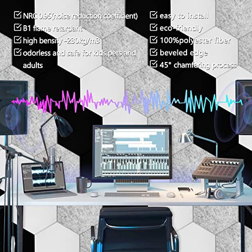 Image of 18 Pack Hexagon Acoustic Panels,12 inch X 10 inch X 0.4 inch Sound Absorbing Panels | High Density Soundproof Wall Panels For Home Sound proof Insulation Beveled Edge Studio Treatment Tiles (Gray)