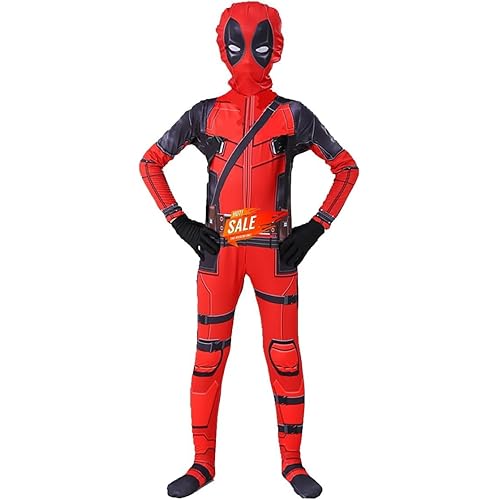 Milune 3D Print Bodysuit Heroes Jumpsuit Outfits with Headwear For Boys (red-black, Kids-M(Height:47-50In))