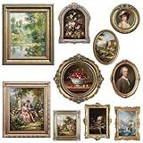 Xuhal 10 Pcs Gold Vintage Picture Frames for Wall, Ornate Vintage Farmhouse Photo Frame Multi Sizes, Flat Printed Patterns, Antique French Country Wall Art for Gallery Bedroom Living Room Home Decor