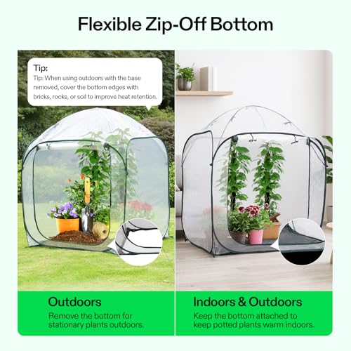 Image of VIVOSUN 49x49x63-Inch Portable Walk-in Greenhouse, with PVC Cover & Detachable Base, Instant Pop-up and Folding, Mini Greenhouse with Roll-Up Door & Mesh Window for Indoor Outdoor, Wind Ropes Included