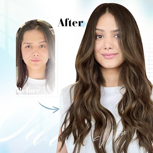 Vivien Brown Human Hair Extensions Tape Balayage Seamless Tape in Natural Hair Extensions Dark to Light Brown Ombre Double Sided 20pcs 50g 18 Inch #2/8/2 - Image 4