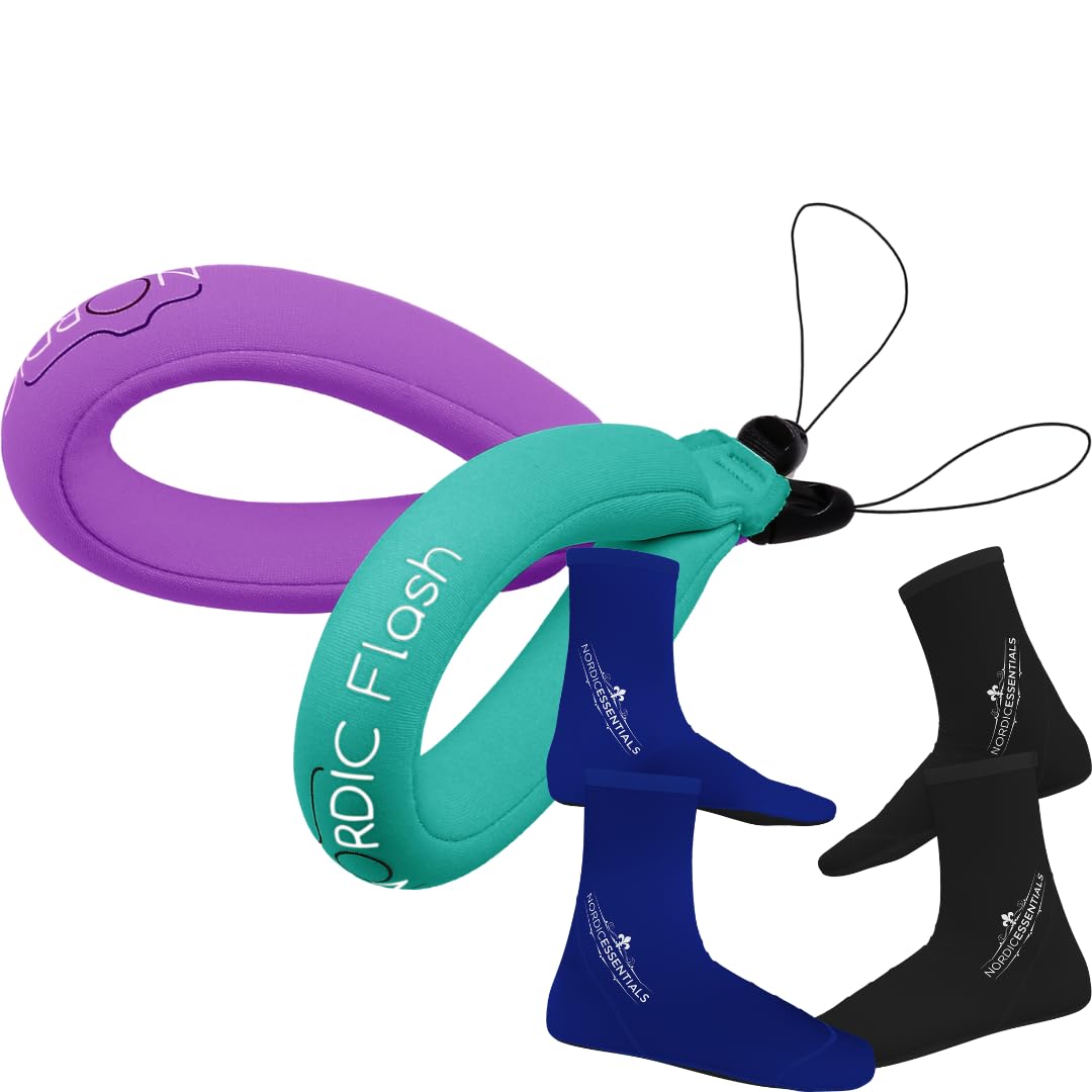 Camera Floats 2p Turquoise Purple Bundle with Beach Socks 2p XS - Black Blue