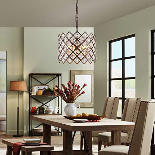 Wuzups Crystal Chandelier 3-Light Pendant Ceiling Light Modern Lighting Fixture For Bedroom Storageroom Hallway Bar Kitchen Dinning Living Room Bathroom, 13" Wide 10" High, Oil Rubbed Bronze, E12 Base #TOP7