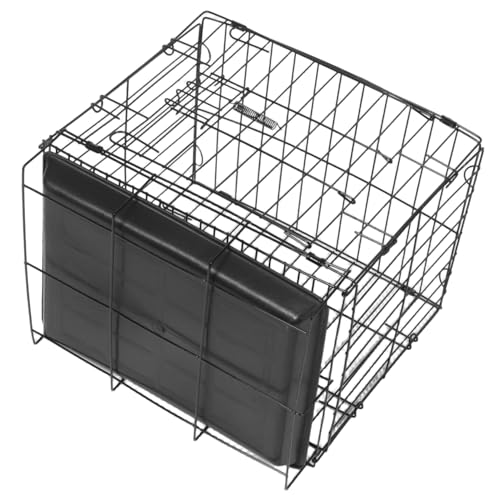FADZECO 小型犬用折りたたみケージ 属製ペットキャリー 軽量ポータブル設計 通気性良好で快適 室内外対応 猫 うさぎ チンチラ対応 トレイ付 折りたたみ式小型犬用クレート 旅行キャリア 金属製ワイヤー犬用