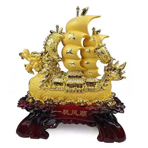 Estatua de Barco a Vela Feng Shui Dorada