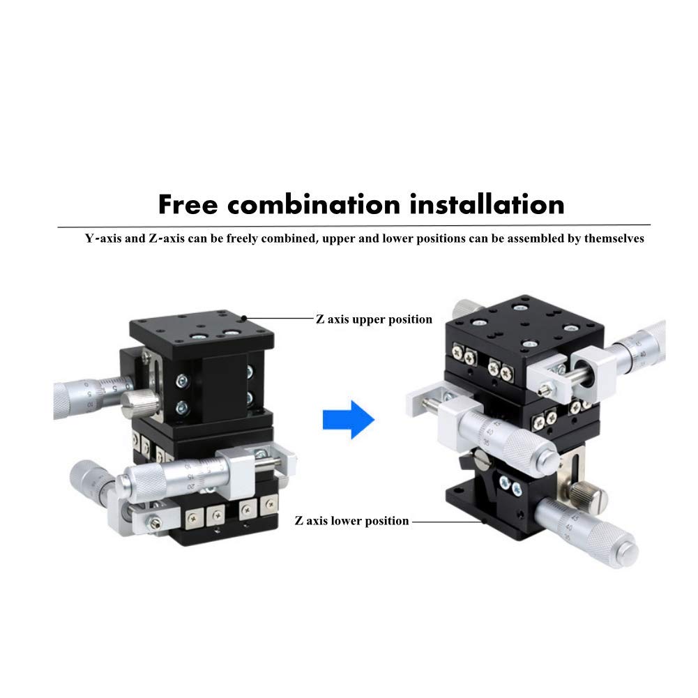 LD40-LM 3 Achsen 40x40mm XYZ Lineartisch, Schiebetisch Manuelle Verstellplattform Objektträger für Mikroskop, Transporter, Prozessmaschine, Medizintechnik, Druckmaschine