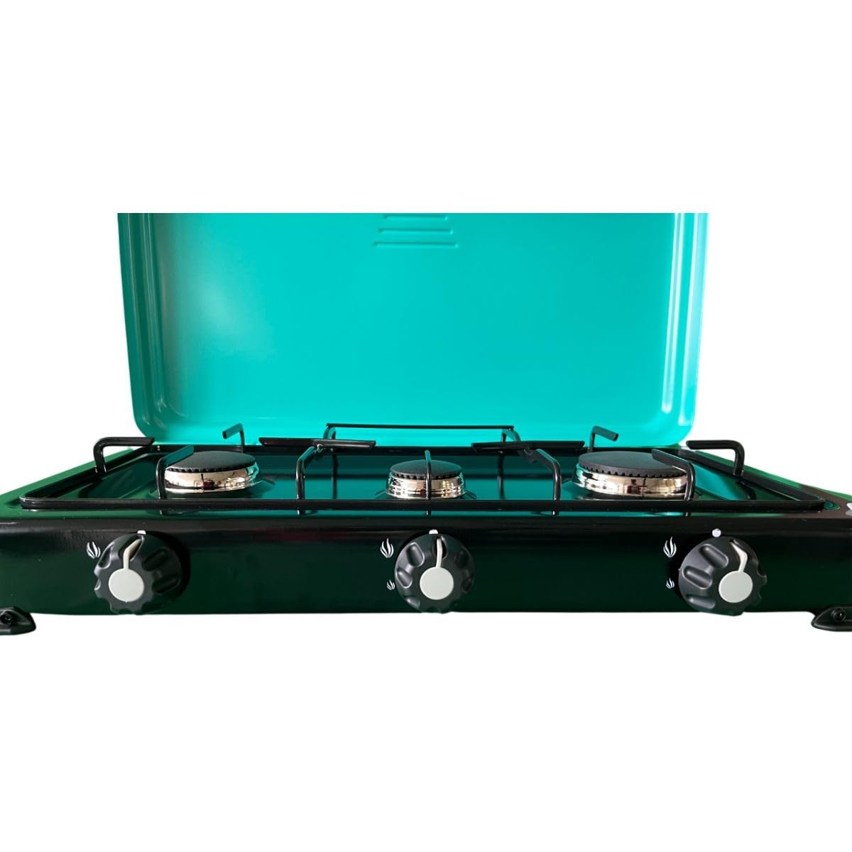INTEC - Fornello a gas a 3 fuochi 4100 W Bruciatori e griglia in ghisa rimovibili - Piano cottura con coperchio GOLD III