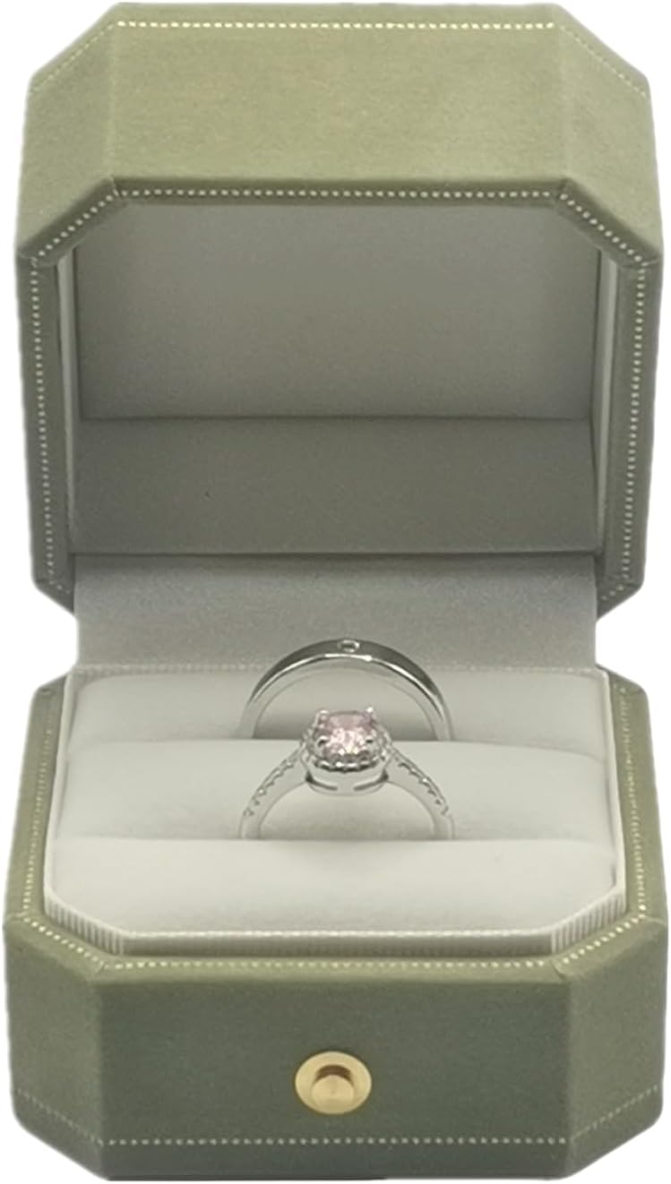 2 Slots Velvet Wedding Ring Box, Octagon Engagement Ring Box Ring Display Holder Case with Hinged Lid for Proposal Engagement Wedding, 2.44x2.44x2.17 IN-U2-PRB002-Green