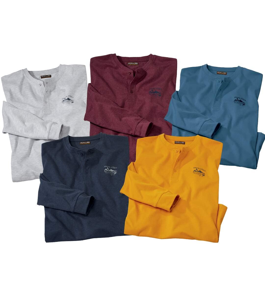 ATLAS FOR MEN - Set di 5 Magliette da Uomo - Maniche Lunghe - Disponibile nelle Taglie Grandi