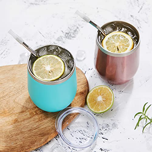 Smlixe 12Oz Stainless Steel Wine Tumbler Glasses With Lid, Double Wall Vacuum Insulated Wine Tumbler Keep Drinks Hot And Cold, Travel Cup Set For Wine, Coffee, Champagne (6, Rose Gold-Blue-Navy) #TOP5