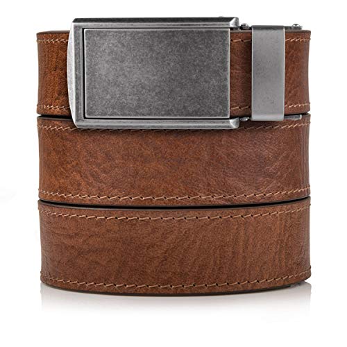 SlideBelts Men's Top Grain Leather Ratchet Belt - Walnut with Graphite Buckle