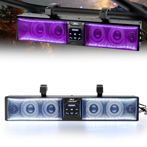 OPL5 UTV Sound Bar 26 Inch, 6-Speaker Metal Bluetooth ATV Soundbar with RGB ＆ Light Strip, IP66 Waterproof Golf Cart Sound Bar for Polaris RZR Can-Am w/ 1.75' - 2.25' Roll Bar,2 Years Warranty