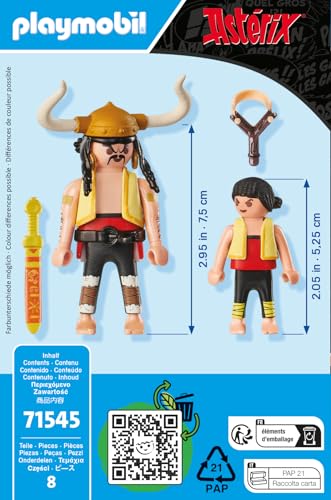 Playmobil 71545 Astérix : Soupalognon y Crouton et Pepe - Comprend Deux Personnages Gaulois cultes, Une épée, Une Fronde et des Accessoires - Dès 5 Ans