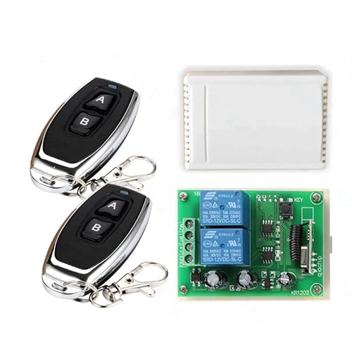 QIACHIP DC 12V 2CH Interruptor remoto inalámbrico Módulo de relé Abridor de puerta RF 433MHz Transmisor con receptor Interruptor de control remoto con 164 pies de largo alcance para motor de CC Cover