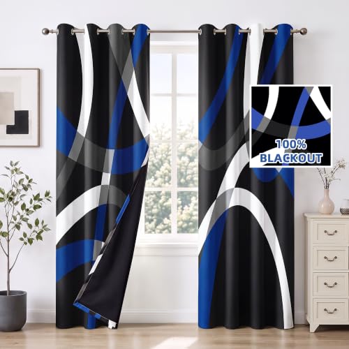Image of weesire Black and Blue Blackout Curtains, 52 x 84 Inch, Grommet, 2 Panels