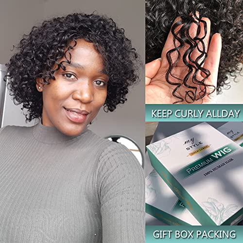 Brazilian Wigs 10 Inch Short Kinky Curly Human Hair Wigs For Black Women Short Wigs No Lace Front Natural Color #TOP1