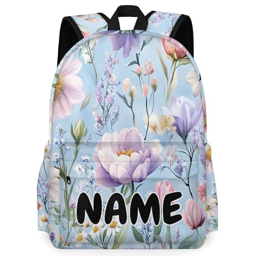 Personalized Spring Floral Travel Backpack for Men Women, 16 Inch Elegant Waterproof Lightweight Custom Backpack with Name for Work Travel Hiking2