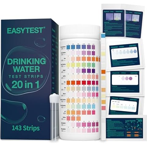 EASYTEST 20 in 1 Drinking Water Test Kit - Well Water Testing Kit - Water Test Strip for House Water for pH, Hardness, Chlorine, Lead, Iron, Bacteria & More Cover