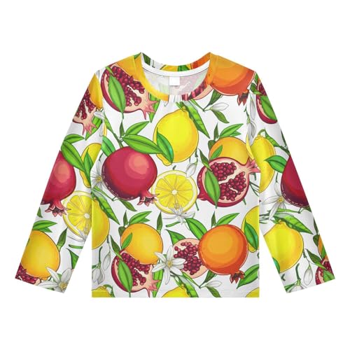 Pomegranate Lemon White Boy's Rash Guard Swim Shirt Long Sleeve Sun Shirt for Toddler Kid UPF50+ 3T