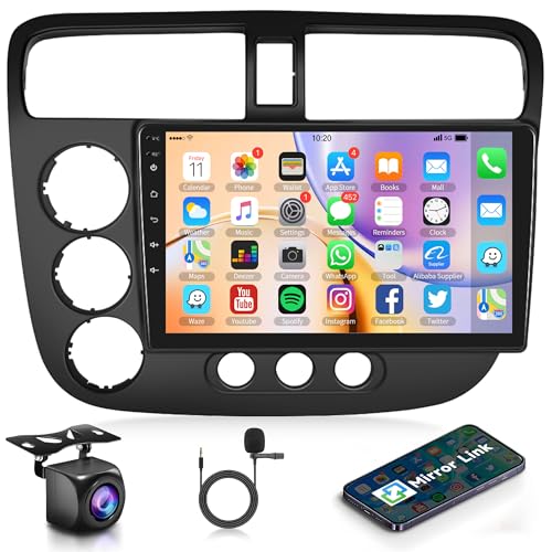 Car Radio for Honda Civic 2001-2005 Android Car Stereo, Rimoody 9 Inch Touchscreen Support GPS Navigation WiFi Mirror Link FM/RDS EQ SWC Rear View Camera Microphone