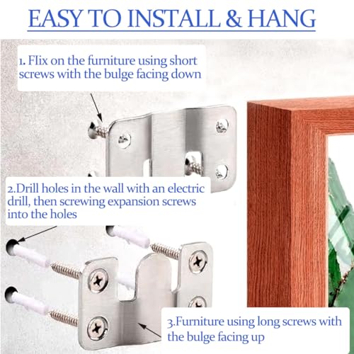 Image of 8Pcs Flush Mount Bracket,Stainless Steel Interlock Hanging Buckle,Z-Clips Flush Mount Bracket Stainless,Interlocking Heavy Duty Photo Frame Hook,Large-4 Pairs