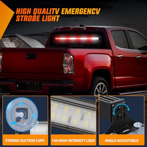 Image of Nilight 144LED Traffic Advisor Strobe Light Bar with Controller Red White | Emergency Warning Lights Hazard Interior Front /Rear Windshield Flashing for Cars Plow Trucks Construction Vehicles