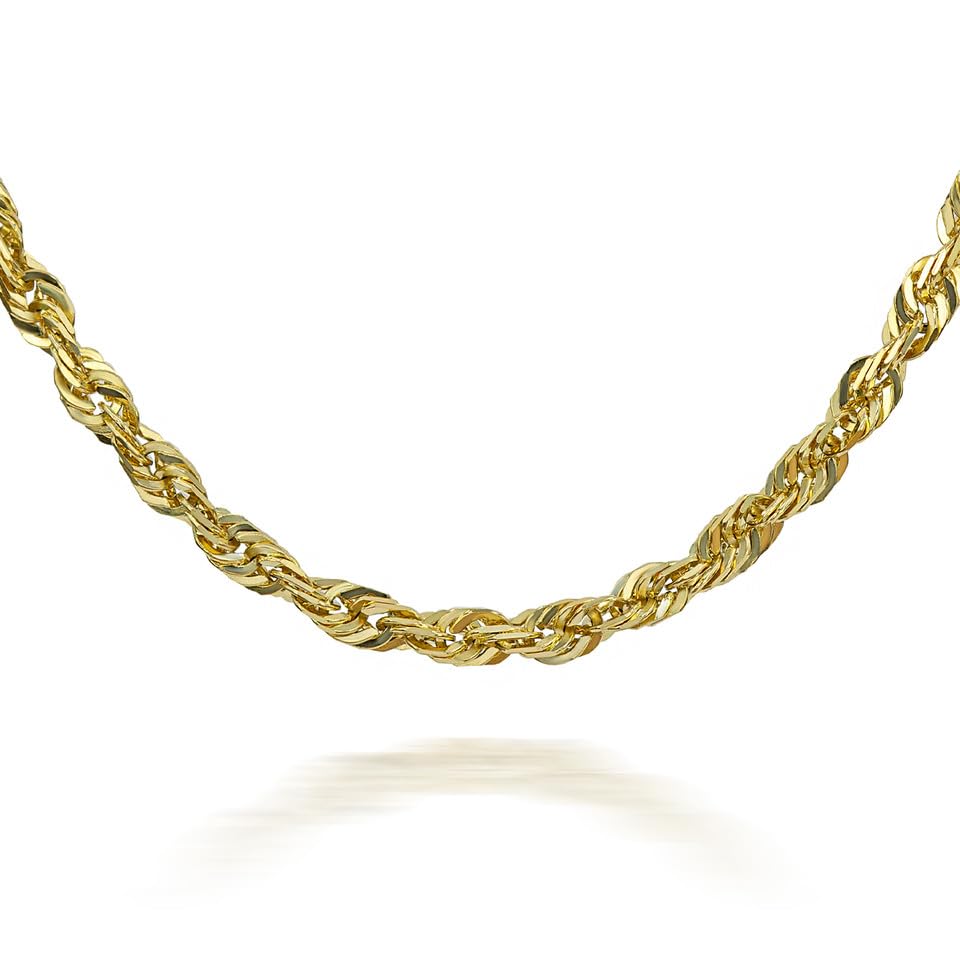 Claddagh Gold Unisex 10K Gold Rope Solid Diamond Cut Chain 1mm Available in Yellow and White Gold