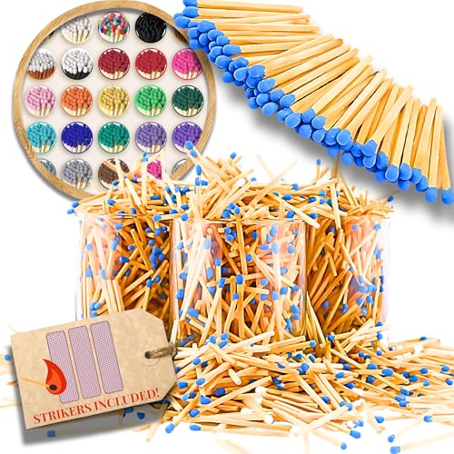 Image of 150 Count | 2 inch Blue Matches | Strikers Included | Color Tip Wooden Match | Refill for Matchstick Jars, Candle Display, Holders & Bottles | 2 in inches Long