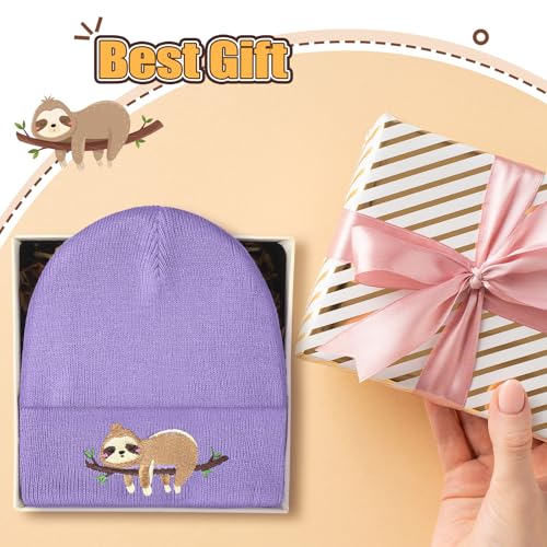 Hicarer Beanie Winter Hat for Women Cute Sloth Highland Cow Embroidered Beanie Winter Hat for Sloth Highland Cow Lovers Gifts4