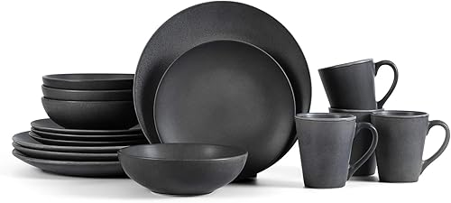 Stone Lain Grao - Juego de vajilla de cerámica de 16 piezas color gris