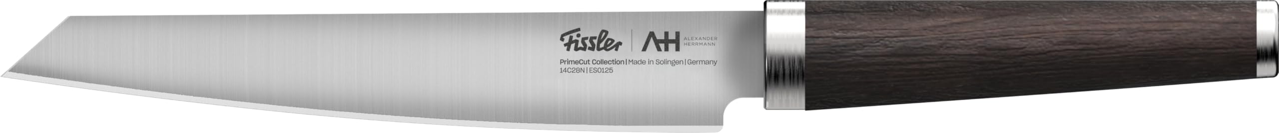 Fissler PrimeCut Fleischmesser 18 cm – Slicer Made in Solingen aus Spezialstahl mit Räuchereiche Griff – extra scharf, handgeschliffen, langlebig