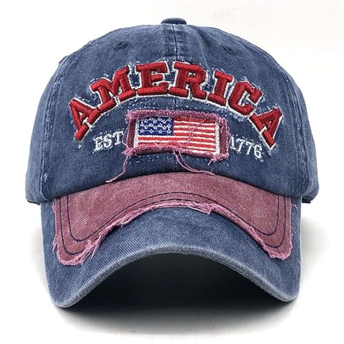 Image of Embroidery American Flag Baseball Cap for Men Women Vintage Washed Distressed Cotton Adjustable USA Dad Hat