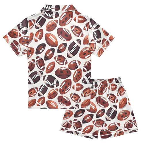 ALAZA Brown Rugby Ball Funny American Football Satin Pajamas Set Short Sleeve Button Down Sleepwear Summer Pjs 2 Piece2