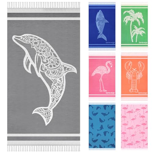 Genovega Oversized Cotton Turkish Beach Towels 72'x36' Lightweight Quick Dry Sandless Pool Swim...