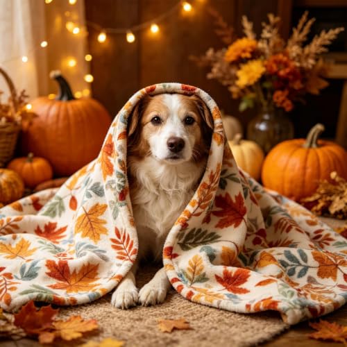 Maple Leaf Print Fall Throw Blanket for Dogs and Cats Pet Blanket 39×27in - image 1
