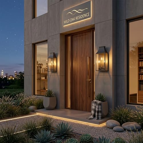 Image of 21 inchLarge Classic Outdoor Wall Lantern Light For House Exterior,Handcrafted Satin Black Metal Cage Mounted Pocket Wall Sconce W /Clear Tempered Glass,Waterproof for Porch, Patio, Garage&Front Door E12