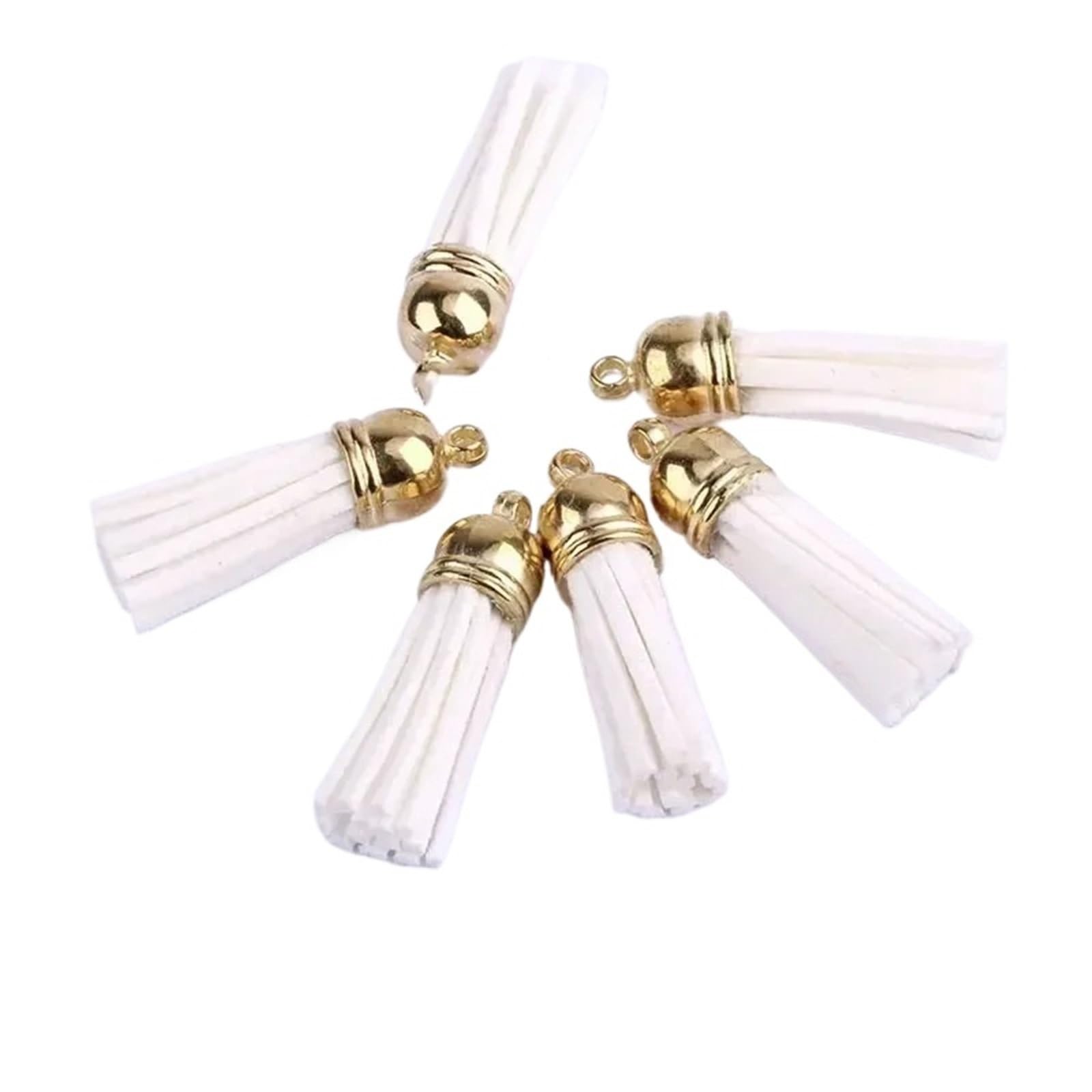 Mini Tassels 50Pcs Keychain Tassels Bulk Leather Tassels for Jewelry Making Colored Suede Tassel Pendant Keychain Accessory Craft Making for Crafts(White)