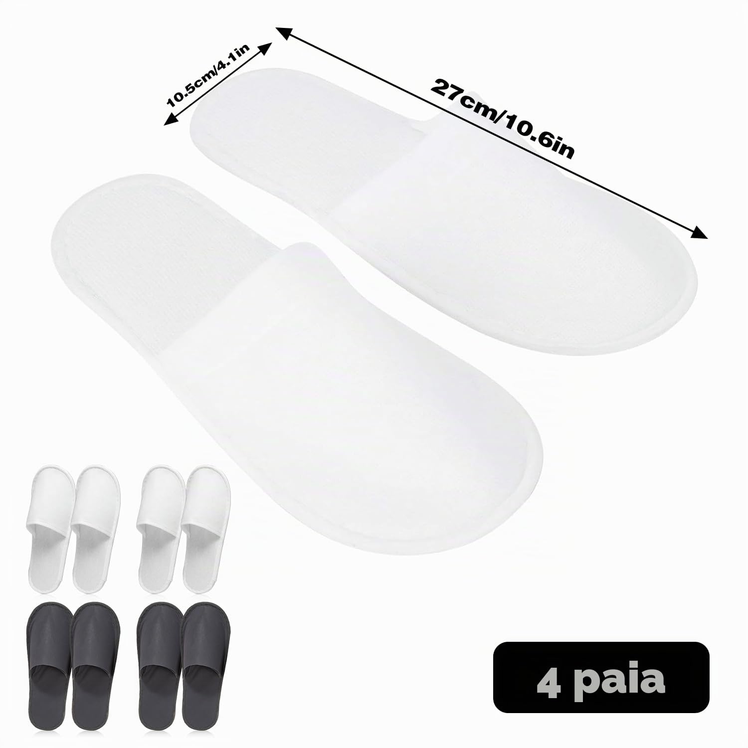 MagiSel 4paia Pantofole Usa e Getta Antiscivolo, Pantofole Chiuse in Spugna Premium, Ciabatte Monouso per Hotel, Spa, Casa, Viaggi, Unisex, Lavabili, Misura Universale