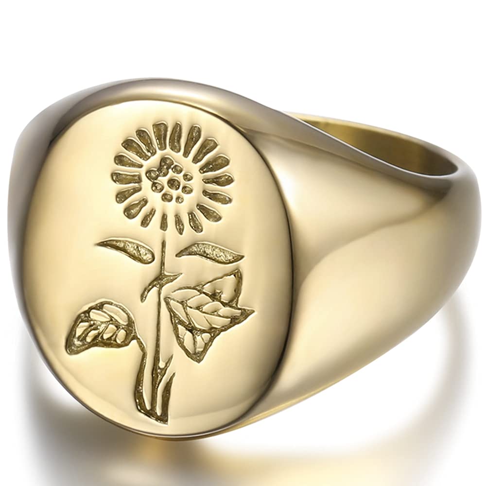Jude Jewelers Stainless Steel Sun Flower Pattern Signet Style Wedding Engagement Promise Anniversary Statement Ring