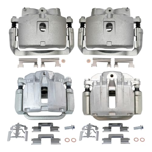 Image of TRQ Front and Rear Brake Caliper Set Zinc Coated Brackets Hardware Compatible with 2003-2005 Cadillac DeVille 2006-2011 DTS