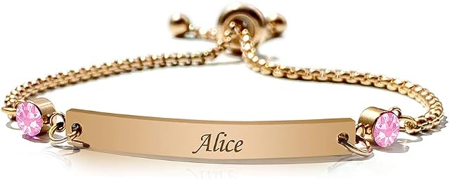 howson london Personalised Birthstone Bracelets Engraved Bar Bracelet for Her Custom Gift for Mothers Day Birthday Christmas Friendship Mum Sister Bridesmaid Auntie Girlfriend 13th 18th 21st 30th