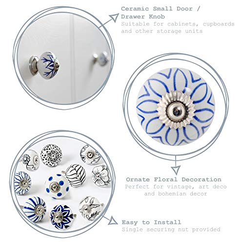 Nicola Spring Ceramic Cupboard Drawer Handle Knobs - Floral Design - Light Blue - Pack of 6 - Image 2