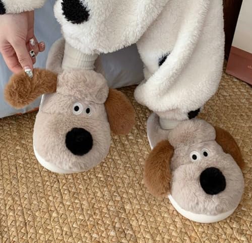 2025 Women's Cute Dog Plush Slippers Warm Indoor House Shoes Soft Sole Closed Toe Fuzzy Cozy Winter Slippers4